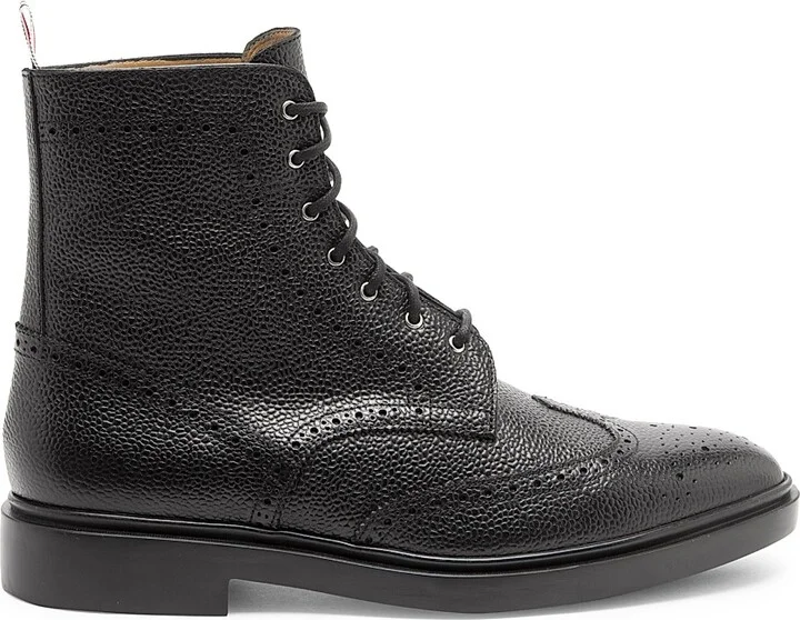 Men's Classic Leather Wingtip Boots - Black - Size 6