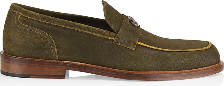 Men's Classic Suede Penny Loafers - Olive - Size 8