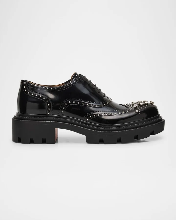 Men's College Strass Embellished Leather Oxfords