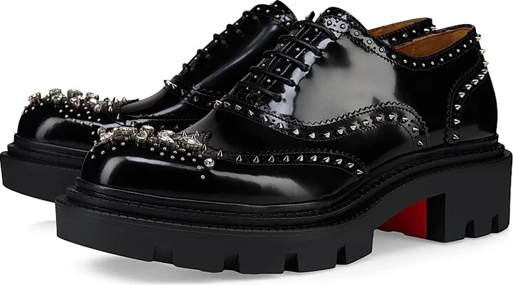 Men's College Strass Leather Oxford Shoes - Black - Size 8 - Image 2