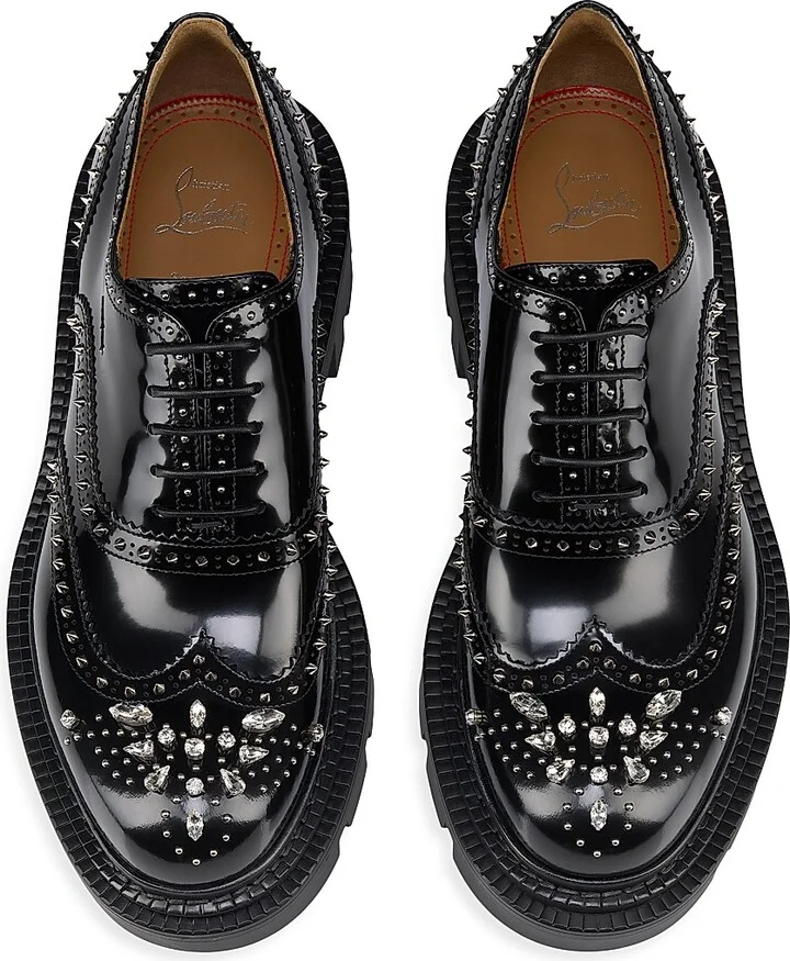 Men's College Strass Leather Oxford Shoes - Black - Size 8 - Image 4