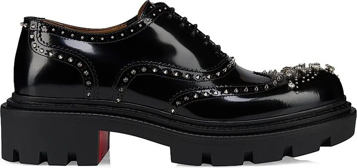 Men's College Strass Leather Oxford Shoes - Black - Size 8