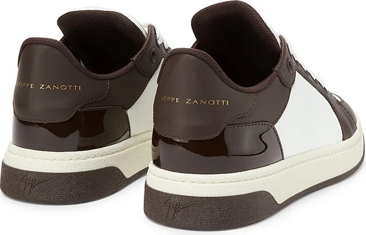 Men's Colorblocked Leather Low-Top Sneakers - White Brown - Size 8 - Image 3