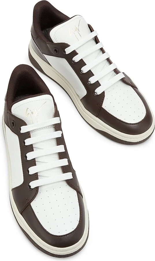 Men's Colorblocked Leather Low-Top Sneakers - White Brown - Size 8 - Image 4