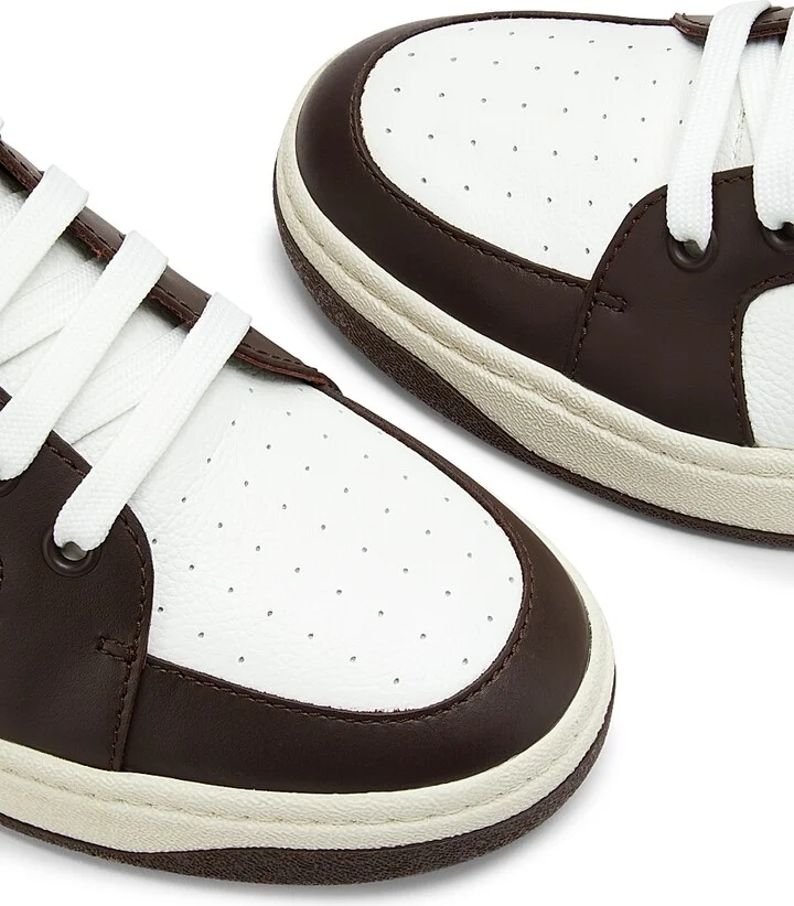 Men's Colorblocked Leather Low-Top Sneakers - White Brown - Size 8 - Image 5