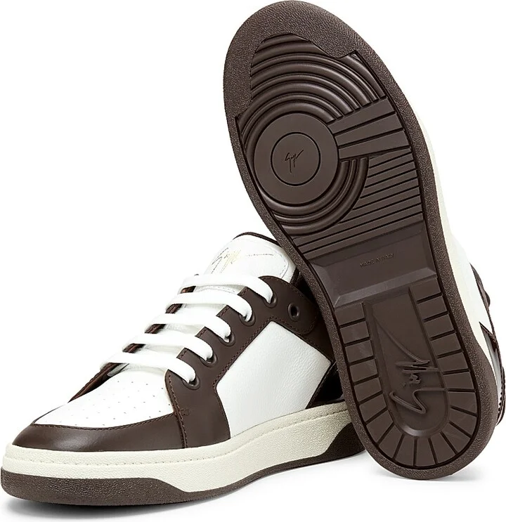 Men's Colorblocked Leather Low-Top Sneakers - White Brown - Size 8 - Image 6
