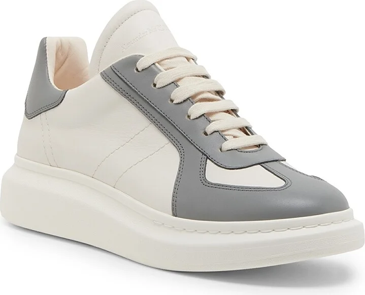 Men's Colorblocked Low-Top Leather Sneakers - Off White Grey - Size 7 - Image 2