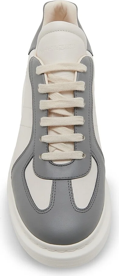 Men's Colorblocked Low-Top Leather Sneakers - Off White Grey - Size 7 - Image 5