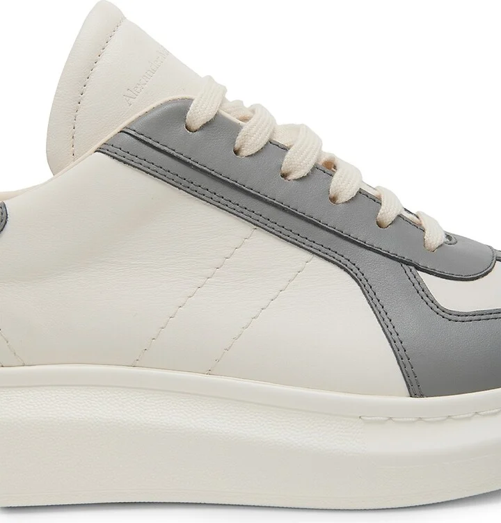 Men's Colorblocked Low-Top Leather Sneakers - Off White Grey - Size 7 - Image 6