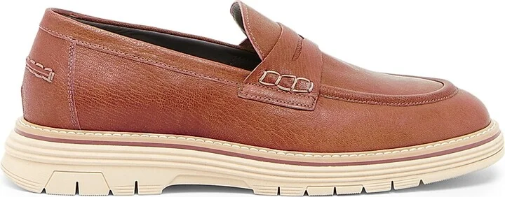Men's Contrast Sole Leather Loafers - Hide - Size 6