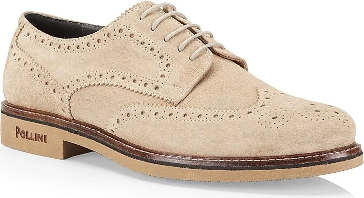 Men's Corinto Suede Wingtip Lace-Up Derbys - Beige - Size 9 - Image 2