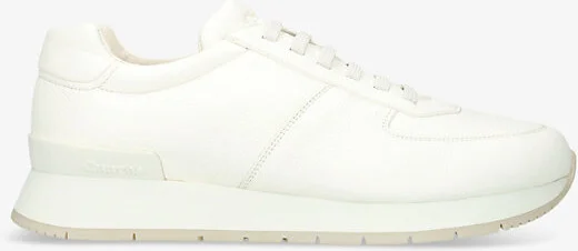 Mens Cream Livingston Logo-Embossed Leather Low-Top Trainers Eur 42 / 8 Uk Men