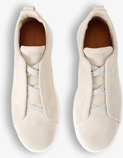 Mens Cream Triple Stitch Panelled Suede Low-Top Trainers Eur 44 / 10 Uk Men - Image 2