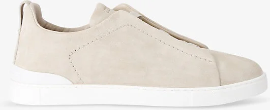 Mens Cream Triple Stitch Panelled Suede Low-Top Trainers Eur 44 / 10 Uk Men