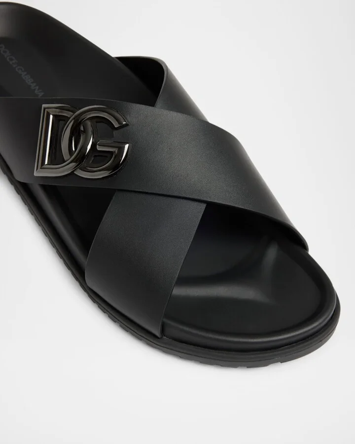 Men's Crisscross Leather Logo Slide Sandals - Image 5
