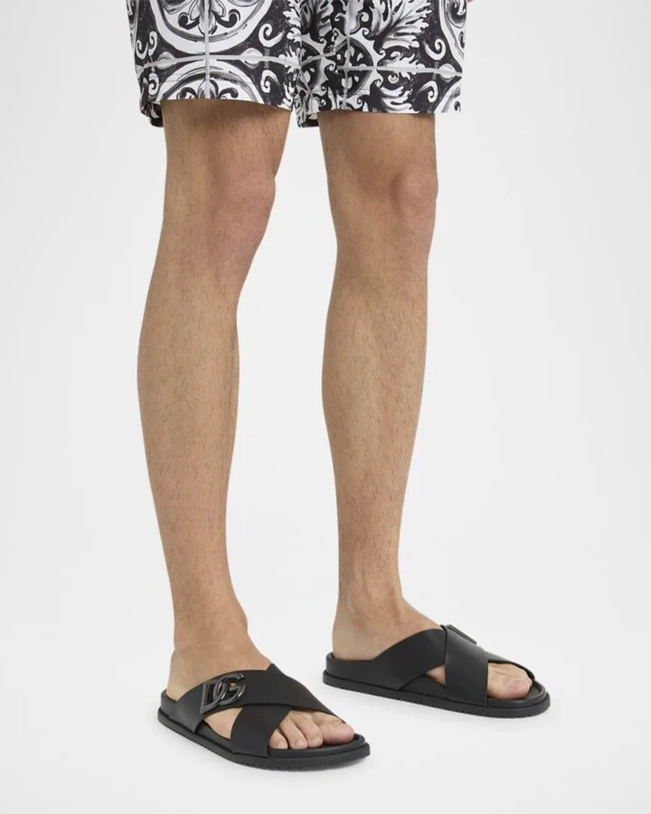 Men's Crisscross Leather Logo Slide Sandals - Image 11