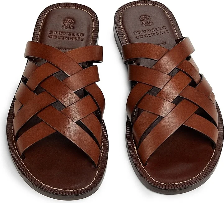 Men's Crisscross Leather Sandals - Medium Brown - Size 9 - Image 4