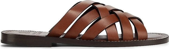 Men's Crisscross Leather Sandals - Medium Brown - Size 9