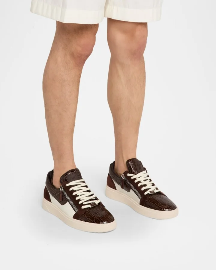 Men's Croc-Effect and Suede Zip-Up Sneakers - Image 2