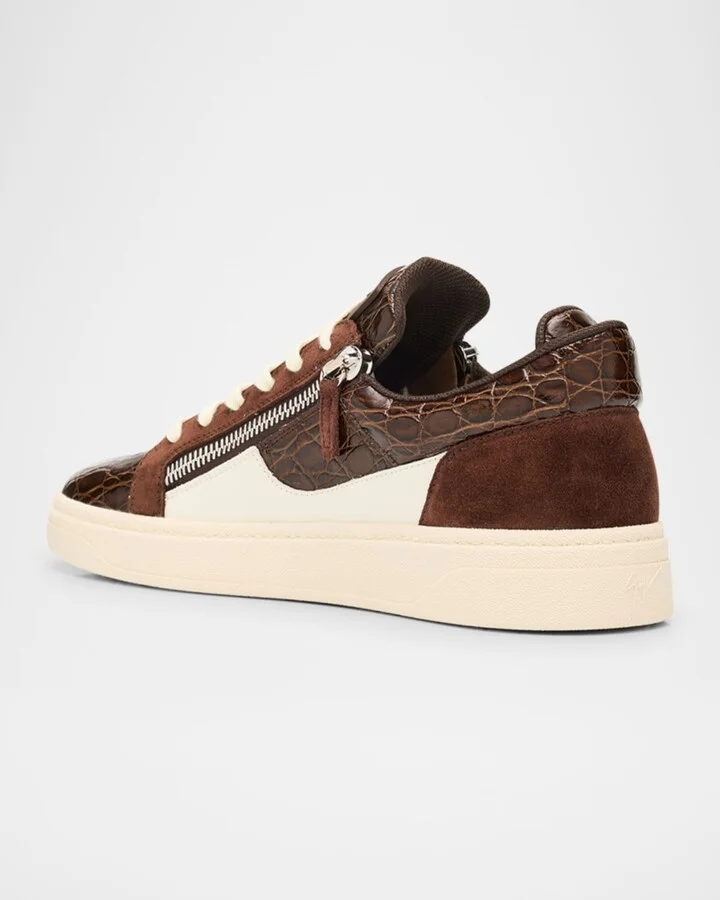 Men's Croc-Effect and Suede Zip-Up Sneakers - Image 5