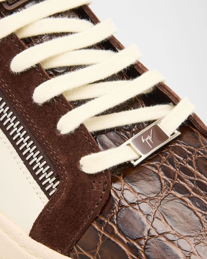 Men's Croc-Effect and Suede Zip-Up Sneakers - Image 8