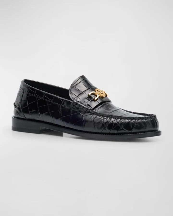 Men's Croc-Effect Medusa Coin Bit Loafers - Image 3