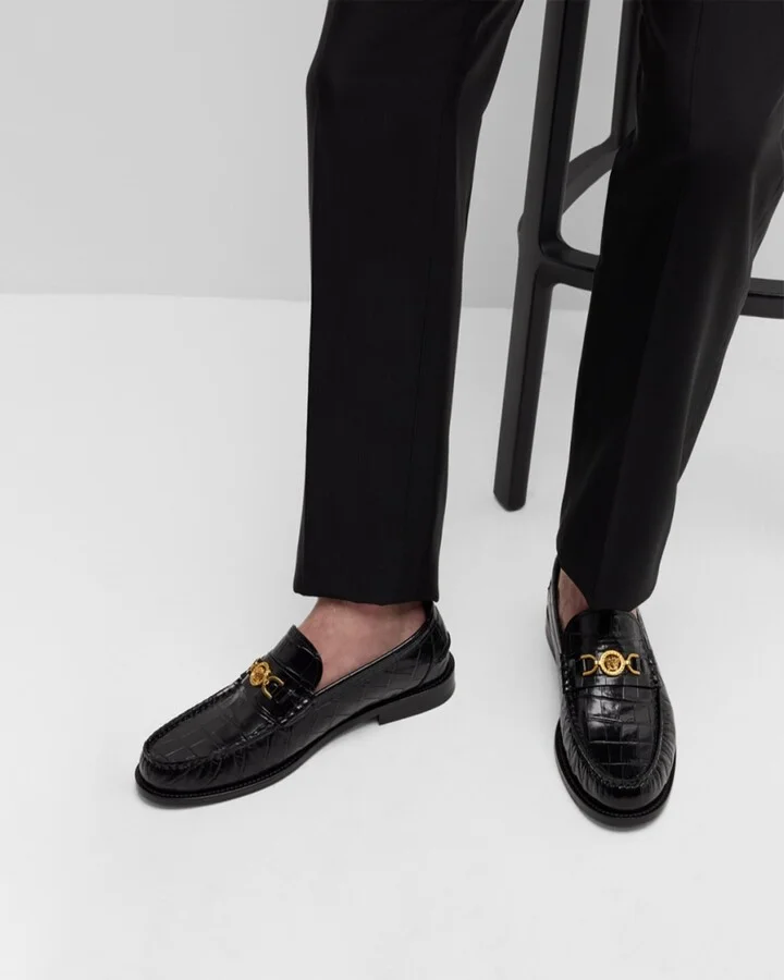 Men's Croc-Effect Medusa Coin Bit Loafers - Image 4