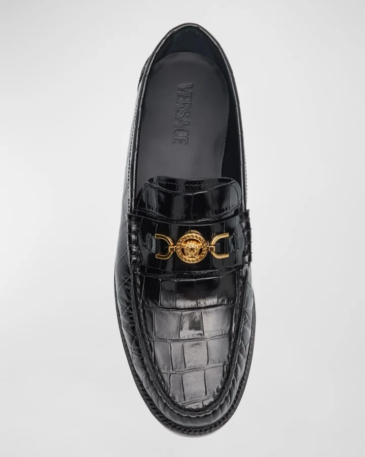 Men's Croc-Effect Medusa Coin Bit Loafers - Image 5