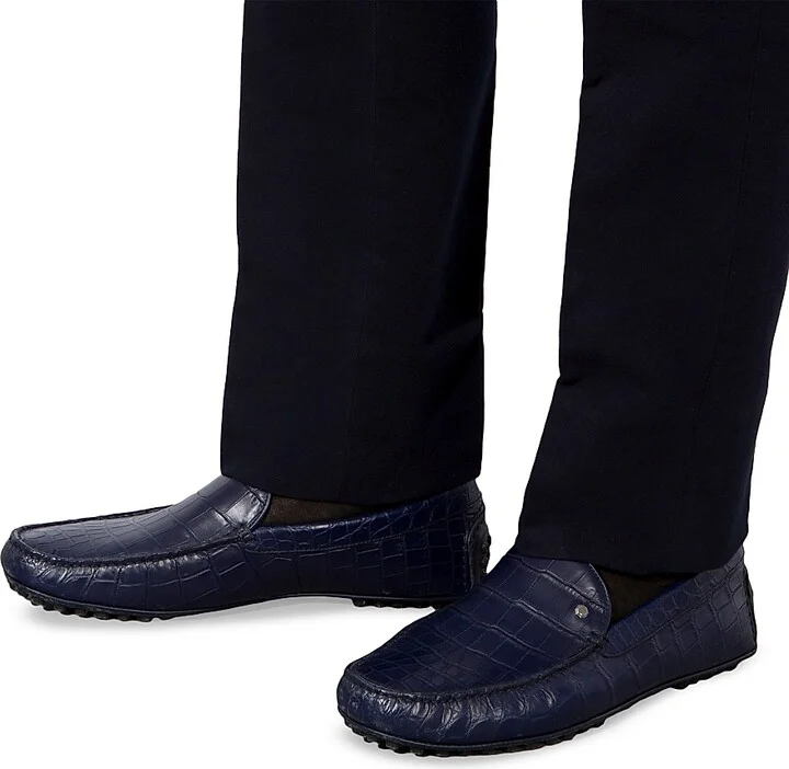 Men's Crocodile and Calfskin Leather Driving Shoes - Blue - Size 5 - Image 5