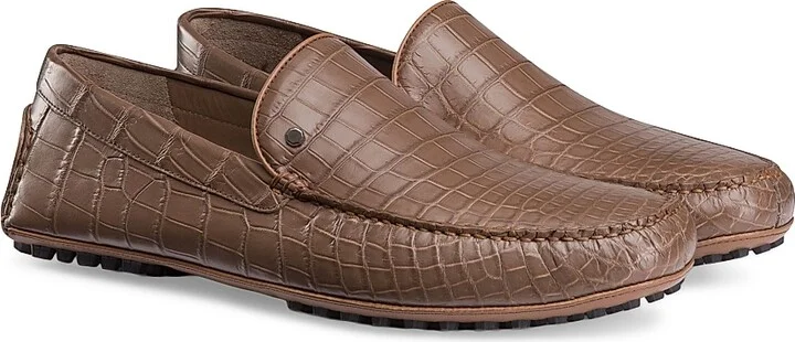 Men's Crocodile and Calfskin Leather Driving Shoes - Blue - Size 5 - Image 6