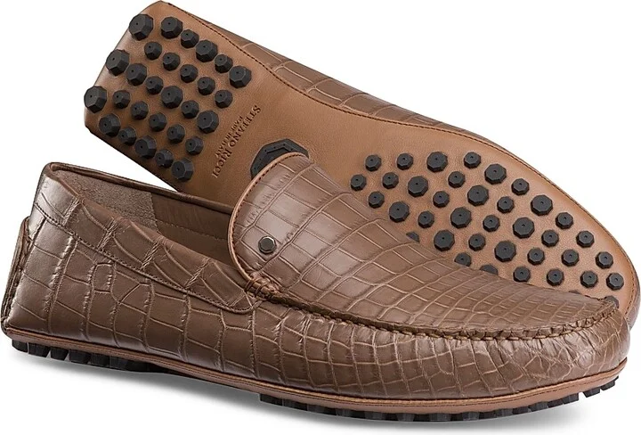 Men's Crocodile and Calfskin Leather Driving Shoes - Blue - Size 5 - Image 7