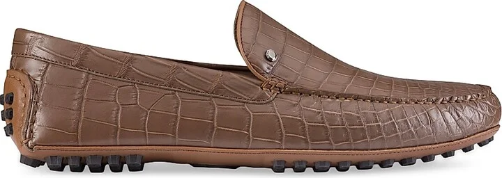 Men's Crocodile and Calfskin Leather Driving Shoes - Blue - Size 5 - Image 9