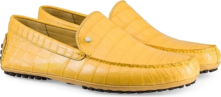 Men's Crocodile and Calfskin Leather Driving Shoes - Blue - Size 5 - Image 10
