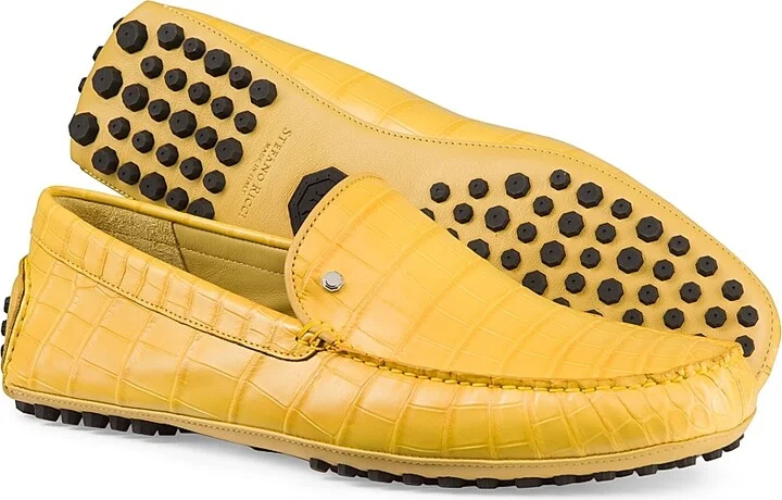 Men's Crocodile and Calfskin Leather Driving Shoes - Blue - Size 5 - Image 11