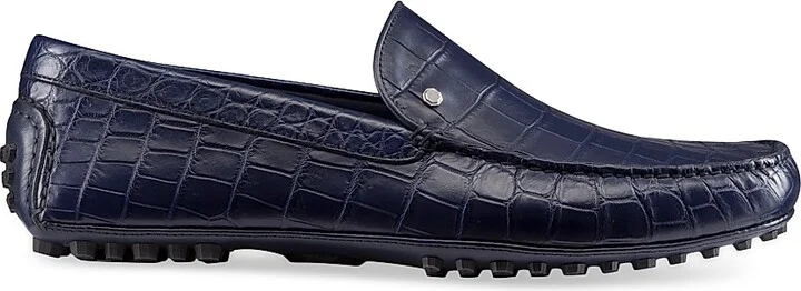 Men's Crocodile and Calfskin Leather Driving Shoes - Blue - Size 5
