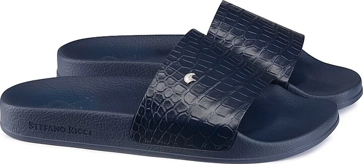 Men's Crocodile Leather Slides - Blue - Size 7 - Image 2