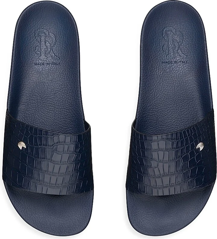 Men's Crocodile Leather Slides - Blue - Size 7 - Image 4