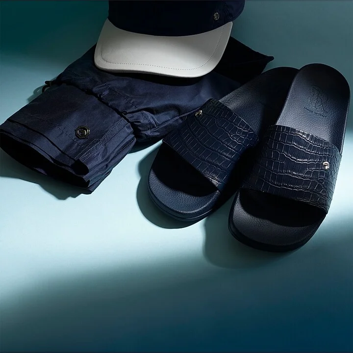Men's Crocodile Leather Slides - Blue - Size 7 - Image 5