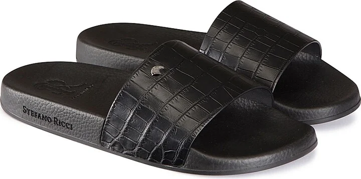 Men's Crocodile Leather Slides - Blue - Size 7 - Image 6