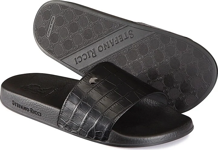 Men's Crocodile Leather Slides - Blue - Size 7 - Image 7