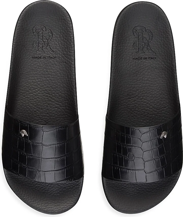 Men's Crocodile Leather Slides - Blue - Size 7 - Image 8