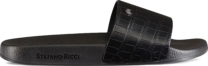 Men's Crocodile Leather Slides - Blue - Size 7 - Image 9