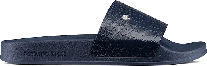 Men's Crocodile Leather Slides - Blue - Size 7