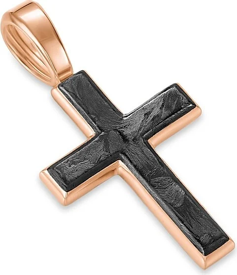 Men's Cross Amulet in 18K Rose Gold with Forged Carbon, 24MM - Forged Carbon - Image 3
