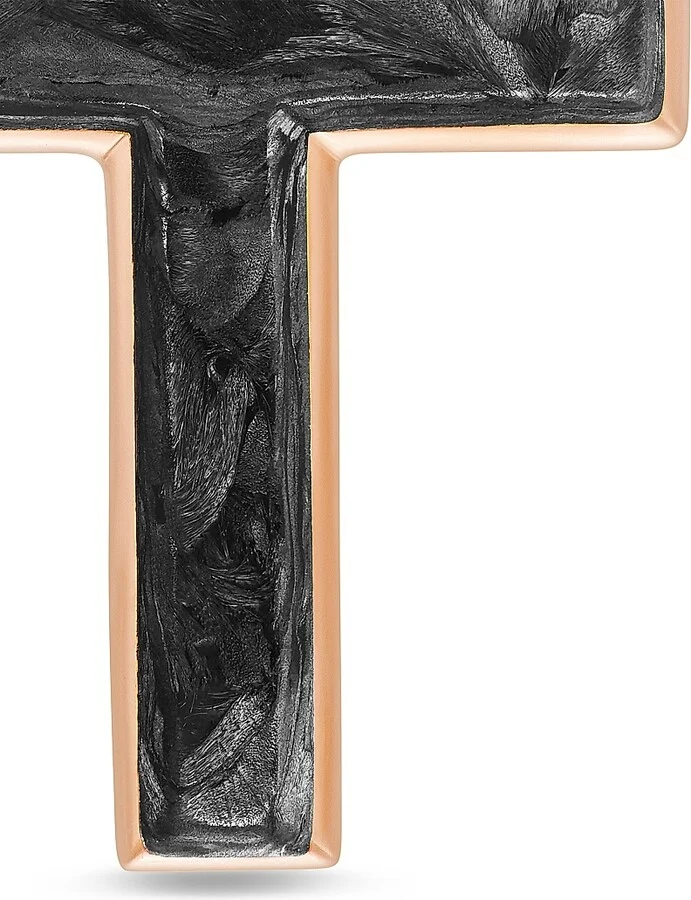 Men's Cross Amulet in 18K Rose Gold with Forged Carbon, 24MM - Forged Carbon - Image 5