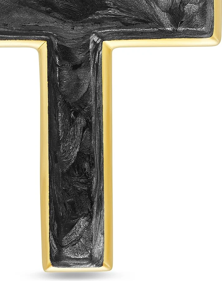 Men's Cross Amulet in 18K Yellow Gold with Forged Carbon, 24MM - Forged Carbon - Image 5