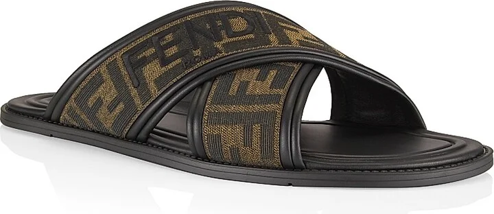 Men's Cross-Strap FF Logo Sandals - Tabacco Nero - Size 11 - Image 2