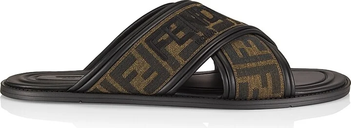 Men's Cross-Strap FF Logo Sandals - Tabacco Nero - Size 11