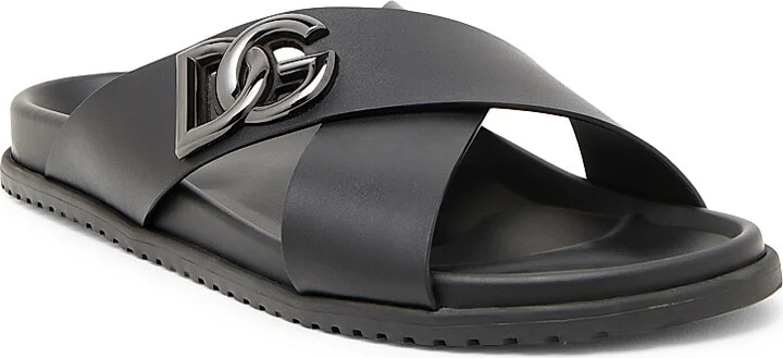 Men's Crossed Strap Leather Sandals - Nero - Size 8 - Image 2
