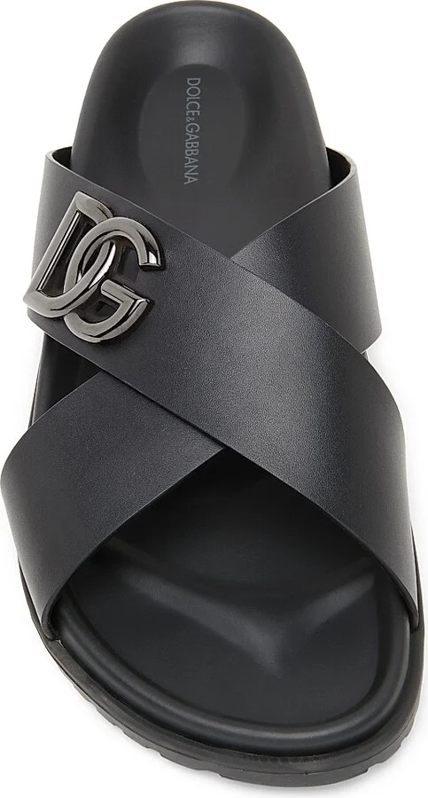 Men's Crossed Strap Leather Sandals - Nero - Size 8 - Image 4